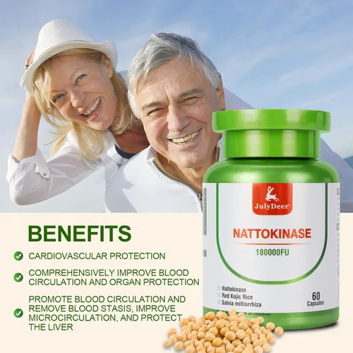 Vista 4 de JulyDeer Nattokinase 6,000 FU por porción de enzima, botella entera de 180,000 FU, con arroz kójico rojo, extracto de Salvia Miltiorrhiza - 120