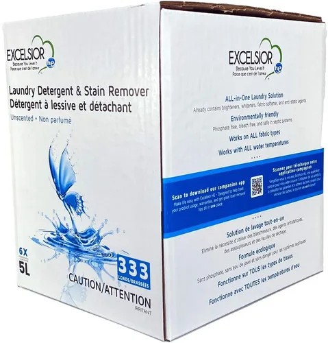 Vista 8 de Excelsior HE - Detergente para ropa con removedor de manchas natural para 333 cargas de sin perfume, 5 litros ecológico (1 paquete)