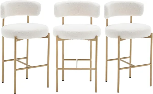 Vista 14 de Cinxzar Taburetes de Bar Boucle Juego de 2, Taburetes de Bar de Altura de Mostrador Beige con Respaldos, Taburetes Modernos para Isla de Cocina
