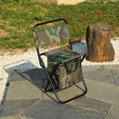 Vista 4 de Silla de camping plegable con bolsa enfriadora, taburete compacto para pesca, camping, senderismo, viajes, barbacoa (camuflaje militar)