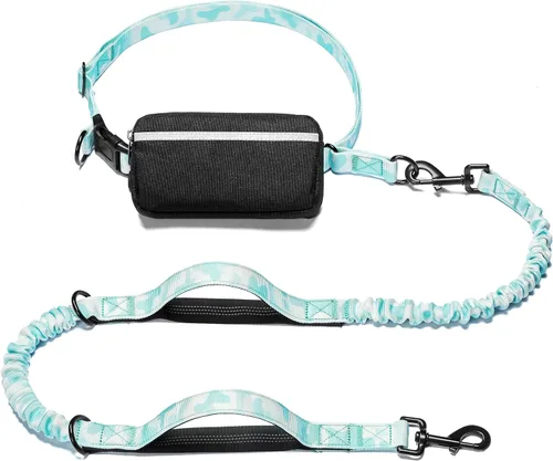 Vista 12 de iYoShop Correa de perro manos libres con bolsa con cierre, dobles asas acolchadas y elástica duradera para caminar, trotar y correr con tu perro