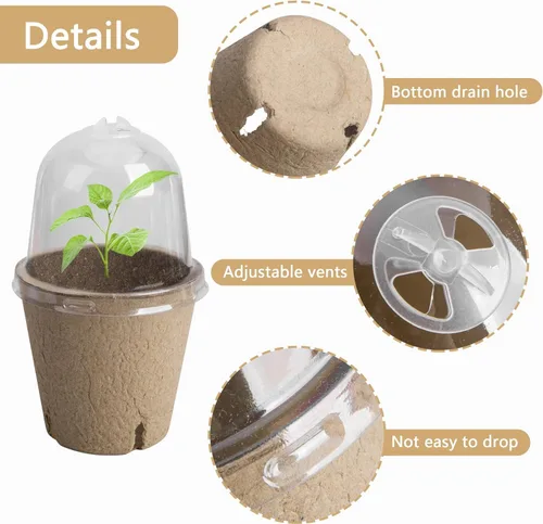 Vista 3 de EBaokuup 40 macetas biodegradables para siembra, macetas de vivero de plantas de 3.1 pulgadas con cúpula de humedad, macetas de turba para plantas