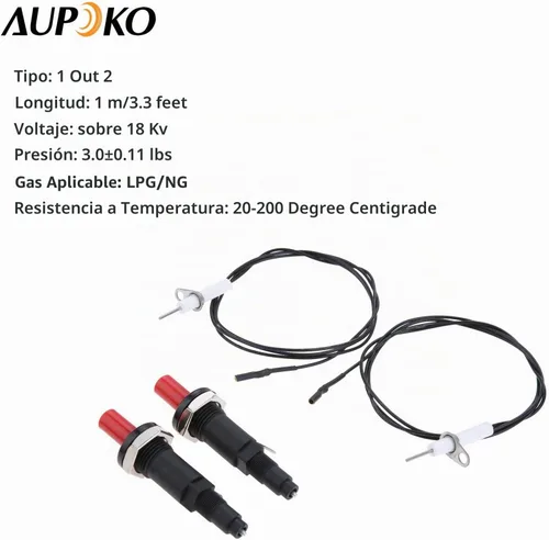 Vista 4 de Aupoko 2 juegos de encendido piezoeléctrico por chispa con cable de botón encendedor, tipo de 1 salida 2 electrodos de 200 grados de alambre