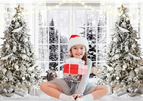 Vista 5 de Telón de Fondo Blanco de Navidad para Fotografía, Telón de Fondo de Navidad, Telón de Fondo de Invierno, Cartel de Navidad para Fotos 10X8FT F107