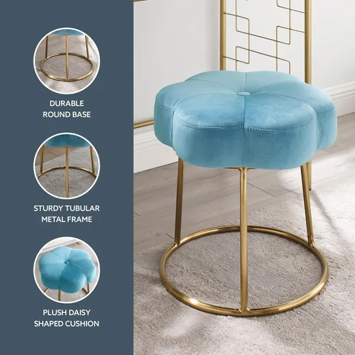 Vista 5 de Linon Talulah - Taburete decorativo y tocador azul claro y dorado