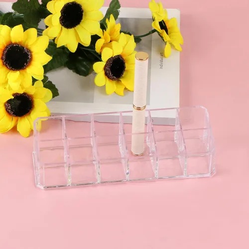 Vista 6 de Estuche organizador de lápiz labial acrílico de 12 ranuras, organizador transparente de maquillaje cosmético, soporte para almacenamiento