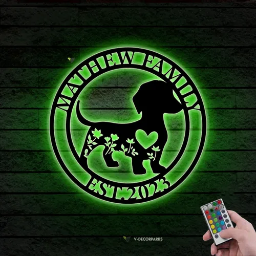 Vista 2 de Letrero de metal con monograma personalizado, letrero de metal para perro Weiner, Regalo de apellido de la familia, letrero de nombre de familia