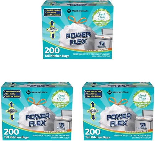 Vista 5 de Members Mark Power Flex de 13 galones, protección contra fugas, bolsas altas con cordón de ajuste simple para cocina