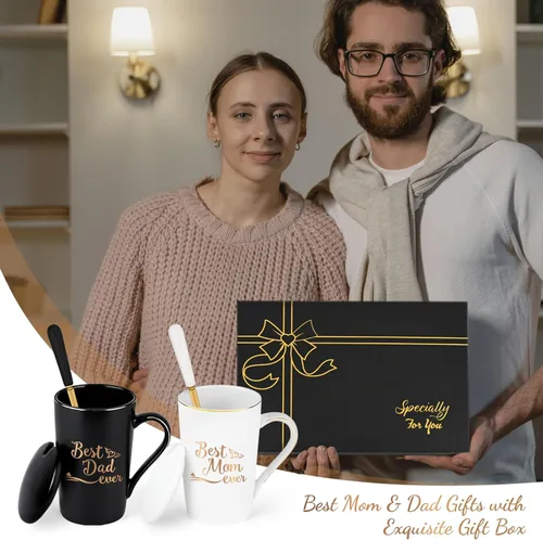Vista 4 de YHRJWN Regalos para mamá y papá, taza para el mejor papá y mamá, regalos de cumpleaños de Navidad para padres de hija, hijo, juego de regalo