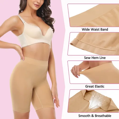 Vista 5 de RILIAM Pantalones cortos para mujer para debajo de los vestidos, sin costuras, pantalones cortos antirozaduras, pantalones cortos para adelgazar