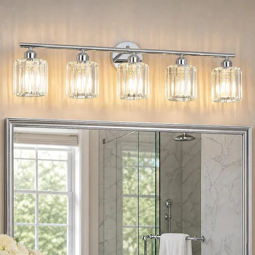 Vista 11 de Lámpara de tocador moderna de cristal de 2 luces, accesorio de luz vertical dorada para baño sobre espejo para mesa de tocador y fregadero