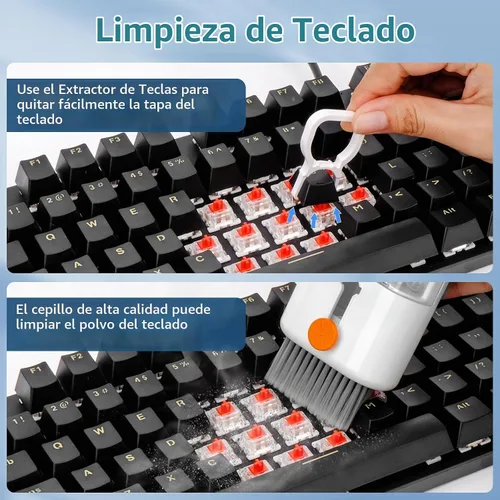 Vista 4 de Kit de limpieza de teclado para laptop, cepillo de limpieza tecnológico todo en uno, accesorios multifunción para PC con kit de limpieza Airpod