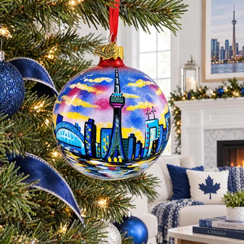 Vista 2 de CN Tower, Toronto, Canadá, bola de cristal adorno de Navidad 3.25 pulgadas
