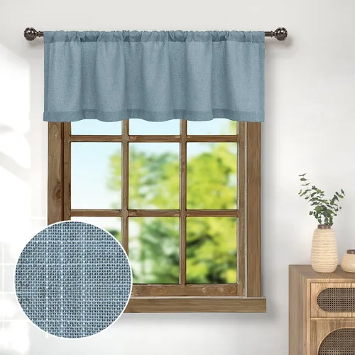 Vista 13 de Pitalk - Cenefa de ventana de lino negro para cocina, bolsillo para barra de 3 pulgadas, semitransparente, estilo bohemio moderno de granja, cenefa