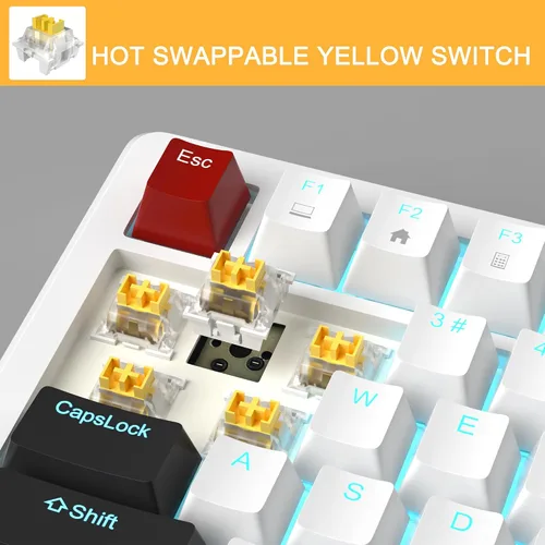 Vista 2 de MageGee Teclado mecánico para juegos de 98 teclas, interruptor amarillo intercambiable en caliente, 96% diseño compacto LED azul retroiluminado