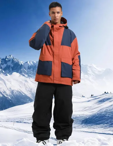 Vista 51 de GSOU SNOW Chaqueta de esquí para hombre, abrigo de nieve para snowboard, cálido, invierno, impermeable, con capucha