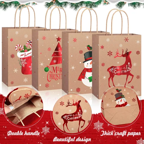 Vista 3 de Funrous 16 bolsas de regalo de Navidad a granel con asas y papel de seda, bolsas de golosinas de Navidad para regalos de dulces, envoltura de papel