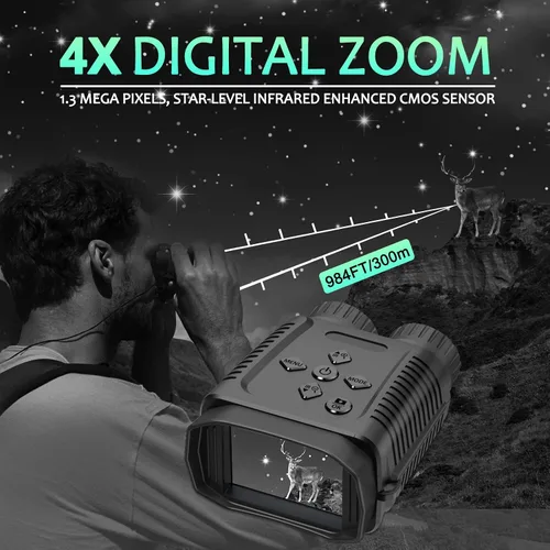 Vista 3 de Mini gafas de visión nocturna binocular cámara 1080P 12MP luz de estrellas distancia a 984.3 ft con 2.4 "TFT para caza, senderismo, camping, escalada