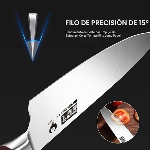 Vista 3 de HOSHANHO - Juego de cuchillos de cocina de 3 piezas, cuchillos de chef ultra afilados, Santoku/Pelar