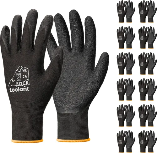 Vista 45 de toolant Guantes de trabajo de látex arrugado a granel, guantes de seguridad con revestimiento de goma para hombres y mujeres, 12 pares para Negro