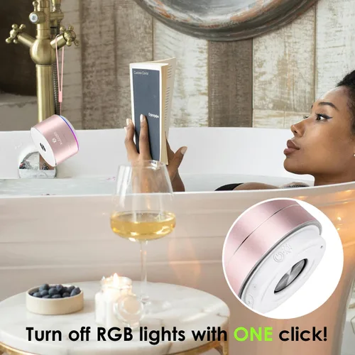 Vista 7 de Mini altavoz Bluetooth para la ducha, altavoz impermeable IPX6, con luces RGB, micrófono, cordón de silicona portátil, ventosa, sonido claro