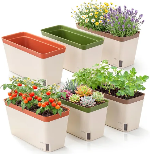 Vista 8 de OurWarm Juego de 3 macetas de hierbas de riego automático para alféizar de ventana, macetas de jardín de hierbas de interior de 10.5 pulgadas
