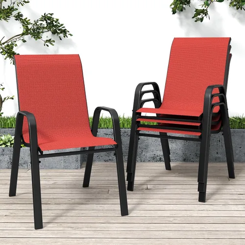 Vista 10 de Sillas de patio, sillas de comedor apilables para todo tipo de clima, tela de textileno y marco de metal, juego de sillas para exteriores para patio