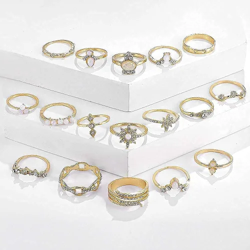 Vista 3 de YOOESTORES82 Juego de anillos bohemios dorados, anillos apilables para nudillos, vintage, de serpiente, juego de anillos apilables para mujeres