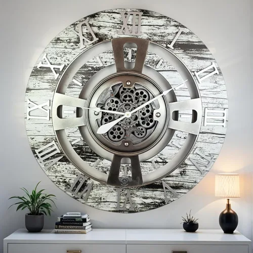 Vista 15 de ImprovingLife The Gears Reloj de pared con engranajes móviles reales línea Inglaterra (Verde Aguamarina, 24 pulgadas (60 cm))