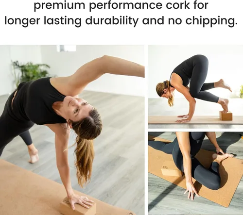 Vista 3 de Cork Yoga Blocks 2 Pack – High Density Non Slip with Select Cork Grain for Chip-Resistant Durability Extra Thick 4” for Support & Stability