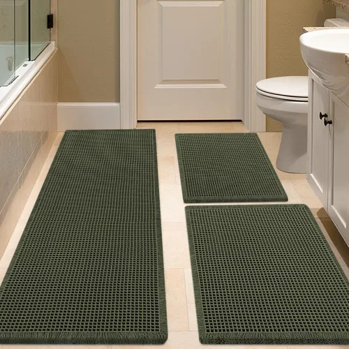 Vista 51 de IM HOME Tapete de baño de punto gofre, color caqui, de 24 x 17 pulgadas, tejido bohemio, moderno, absorbente, antideslizante, suave, lavable