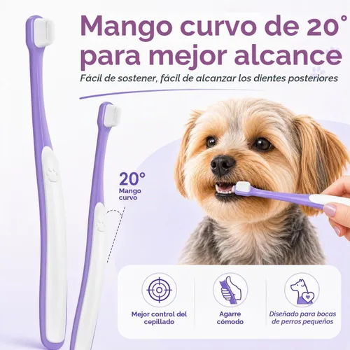 Vista 3 de Cepillo de dientes para perros pequeños – Mini cabezal de cepillo de 0.39 pulgadas, mango curvo, cerdas suaves, parte trasera de goma doble, kit