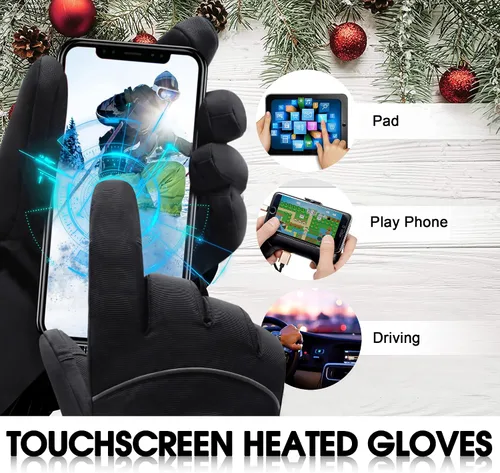 Vista 5 de Rabbitroom - Guantes eléctricos con calefacción para hombres y mujeres, guantes con batería recargable, impermeables, con pantalla táctil, guantes