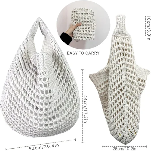 Vista 4 de Bolsas de playa grandes para mujer, bolsa de playa de verano, bolsa de mano estética, bolsa hippie de punto