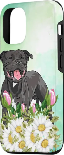 Vista 2 de Funda para iPhone 15 con diseño floral de Staffordshire Terrier Dog Daisy Tulipán Flores Pitbull