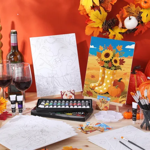 Vista 4 de Sherr 12 lienzos predibujados preimpresos para adultos, para sorber y pintar, lienzos de fiesta, kit de pintura para verano, Pascua, Día de la Madre