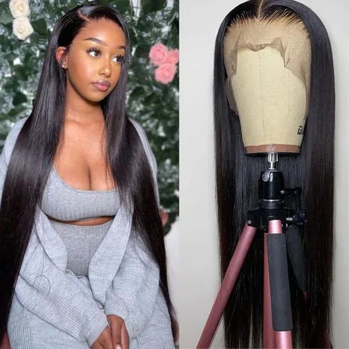 Vista 12 de Pelucas de encaje frontal rectas de cabello humano bunGiol pre arrancadas con cabello de bebé HD Pelucas de encaje frontal 13x4 sin pegamento