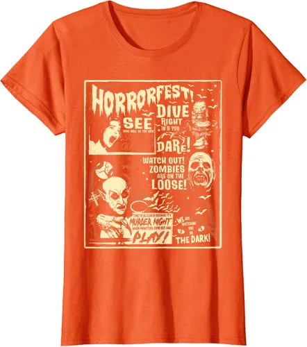 Vista 35 de Camiseta de terror vintage con póster de Halloween y película de terror Negro