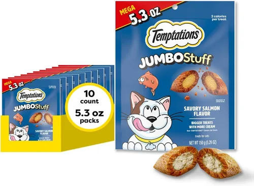Vista 12 de Temptations Jumbo Stuff - Golosinas crujientes y suaves para gatos, salmón, 14 onzas Bigger than Classic Temptations, crunchy outside, soft