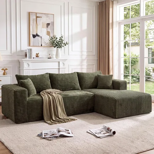Vista 44 de Sofá modular en forma de L para sala de estar, sofá modular sin huesos con diván, sofá de pana con asiento profundo, no requiere montaje, negro