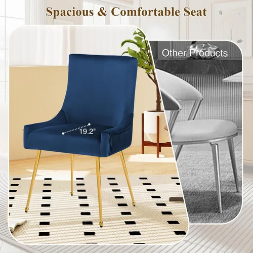 Vista 5 de adochr Juego de 2 sillas de comedor de terciopelo con patas de metal dorado 2-Azul oscuro