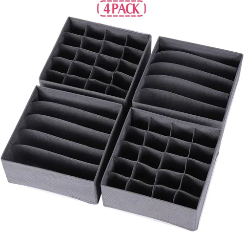Vista 7 de DIOMMELL Paquete de 4 cajas de almacenamiento de tela plegables para armario, aparador, cajón, cestas de tela, contenedores divisores para ropa