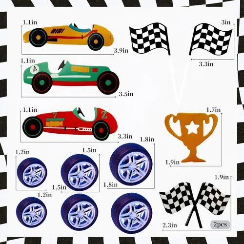 Vista 2 de Adornos para Pasteles de Carreras Decoraciones para Pasteles de Cumpleaños con Temática de Carreras de Autos Fiesta de cumpleaños temática