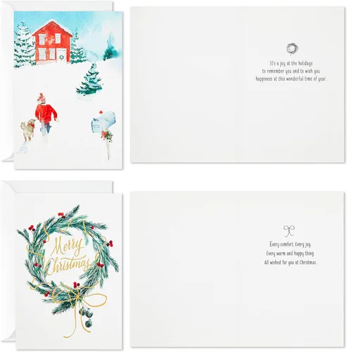 Vista 4 de Hallmark Surtido de tarjetas de Navidad en caja, cardenales y granero nevado (40 tarjetas y sobres)