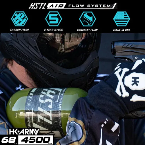 Vista 4 de HK Army 68ci 4500psi HPA Paintball Tanque - Fibra de Carbono HSTL - Oliva