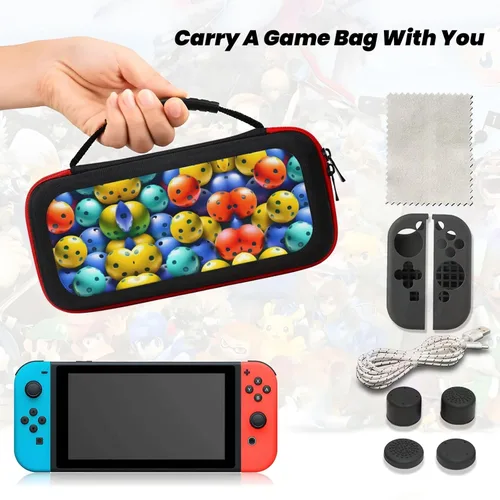 Vista 6 de Pickleball Balls Colors Pattern Protective Hard Shell Travel Carrying Case Pouch for Console & Accessories Switch Carrying Case Compatible with
