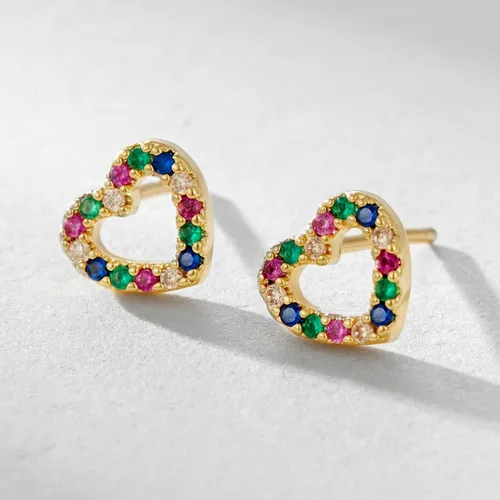 Vista 7 de SWEETV Aretes de plata de ley 925 para mujer, hipoalergénicos con corazón y flores, aretes de circonita cúbica para mujer, boda, fiesta, diario