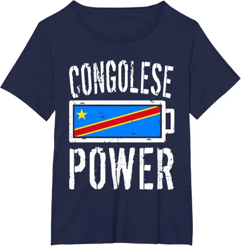 Vista 14 de Camiseta de batería de energía congoleña con bandera de República Democrática del Congo, Negro, S