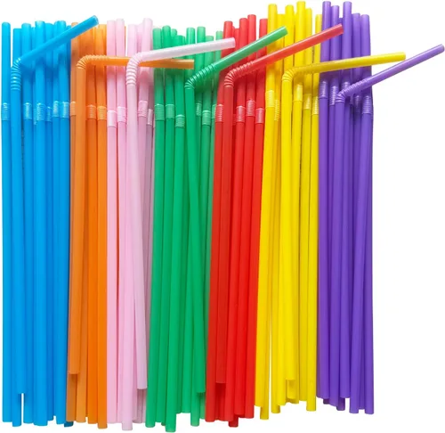 Vista 3 de YAOSHENG 200 pajitas flexibles de 8.26 x 0.2 pulgadas, colores sólidos, pajitas flexibles de plástico desechables (azul)
