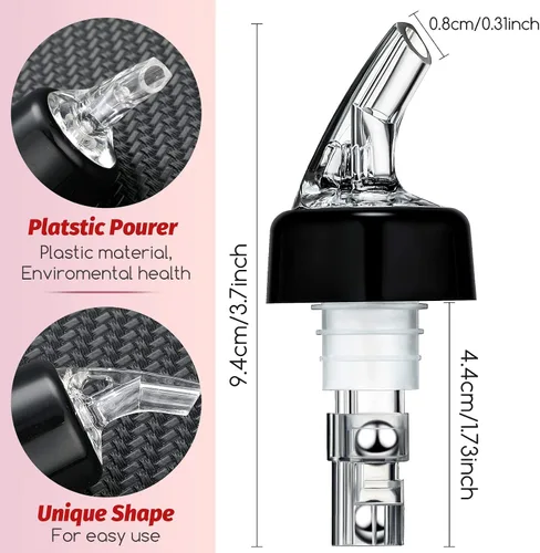Vista 2 de BBTO Vertedor automático de botellas con boquilla de licor, Jigger de botella de medición rápida, 1 onza/1.0 fl oz (transparente, negro, 12 piezas)